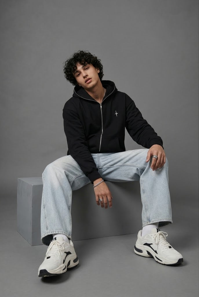 LIGHT Fleeced Full-Zip Boxy Hoodie