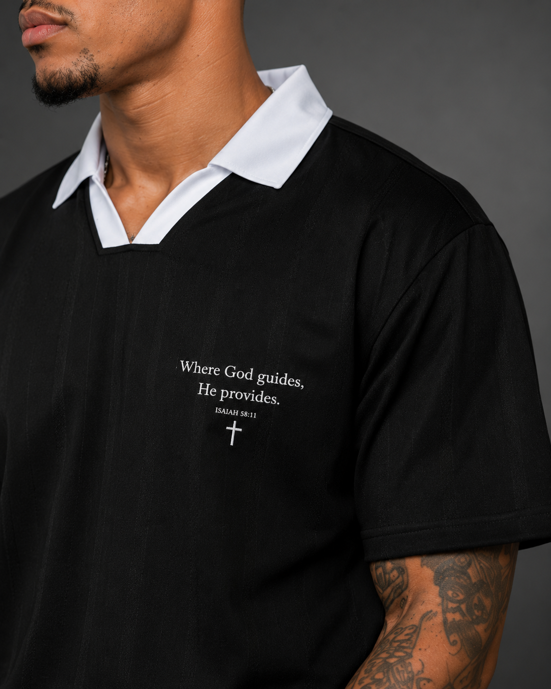 Unisex Striped Boxy Polo Tee - Where God Guides