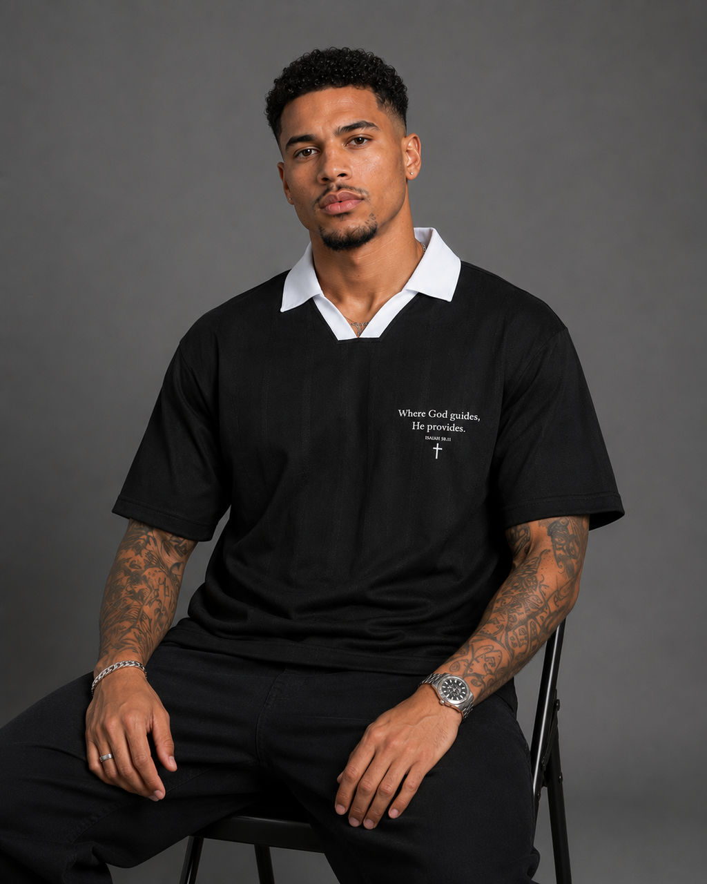 Unisex Striped Boxy Polo Tee - Where God Guides