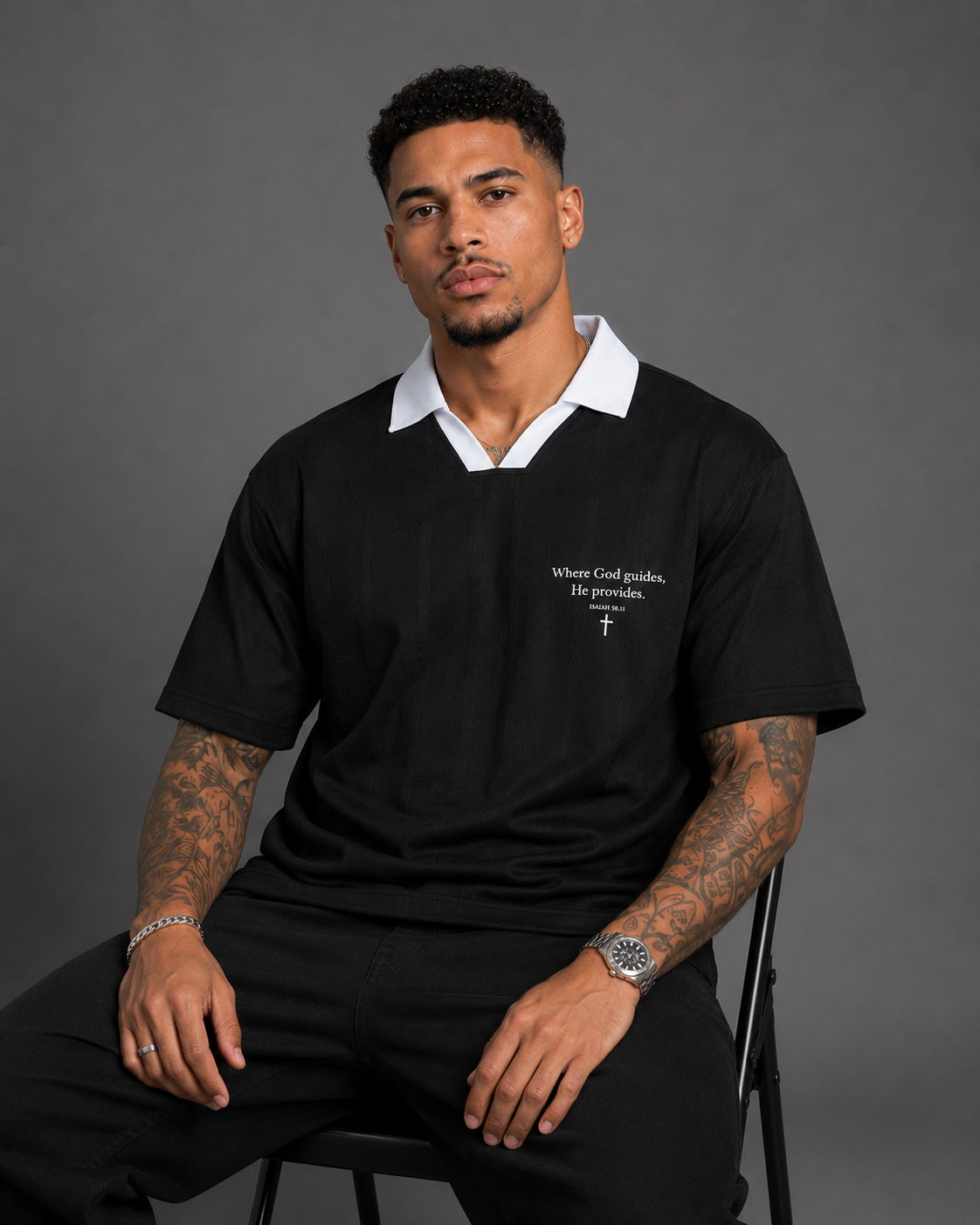 Unisex Striped Boxy Polo Tee - Where God Guides