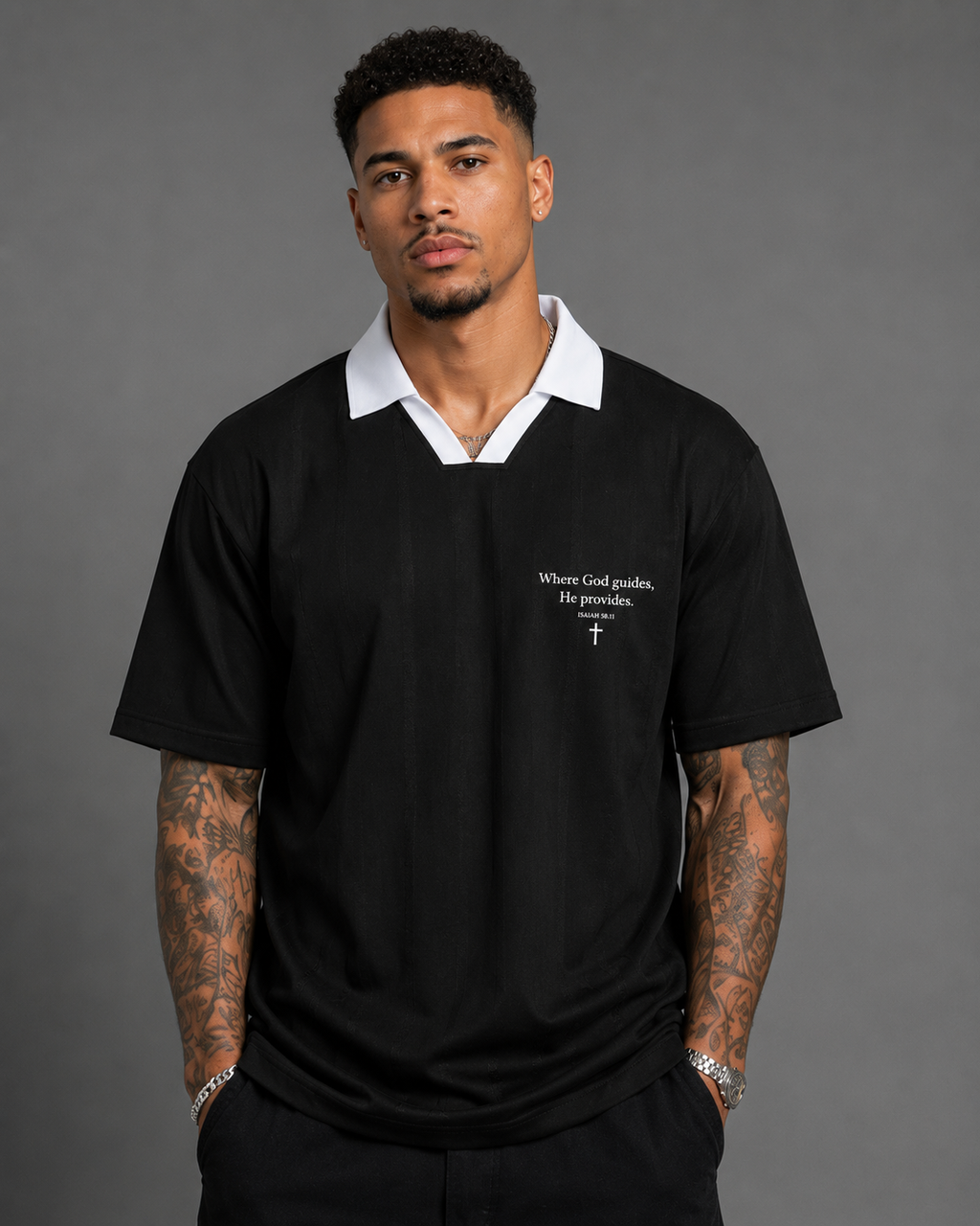 Unisex Striped Boxy Polo Tee - Where God Guides
