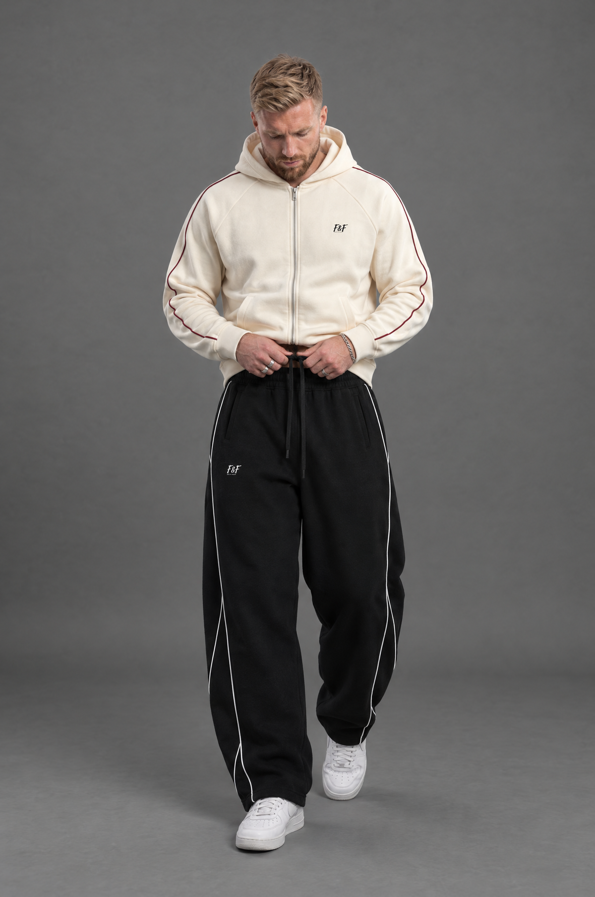 Unisex Piping Fleece Barrel Leg Sweatpants