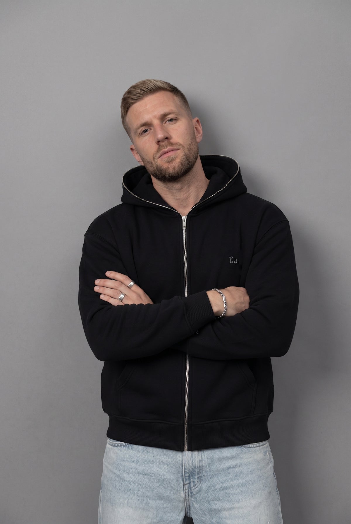 Fleeced Full-Zip Boxy Hoodie